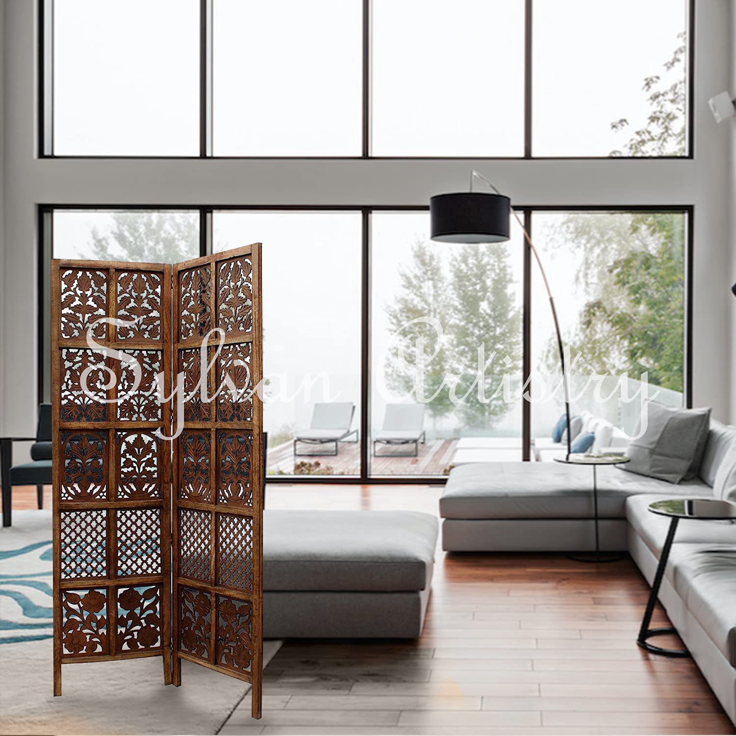 2-Panel Wooden Room Divider – Melamine Finish (Brown)