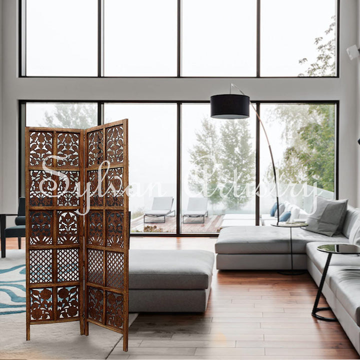 2-Panel Wooden Room Divider – Melamine Finish (Brown)