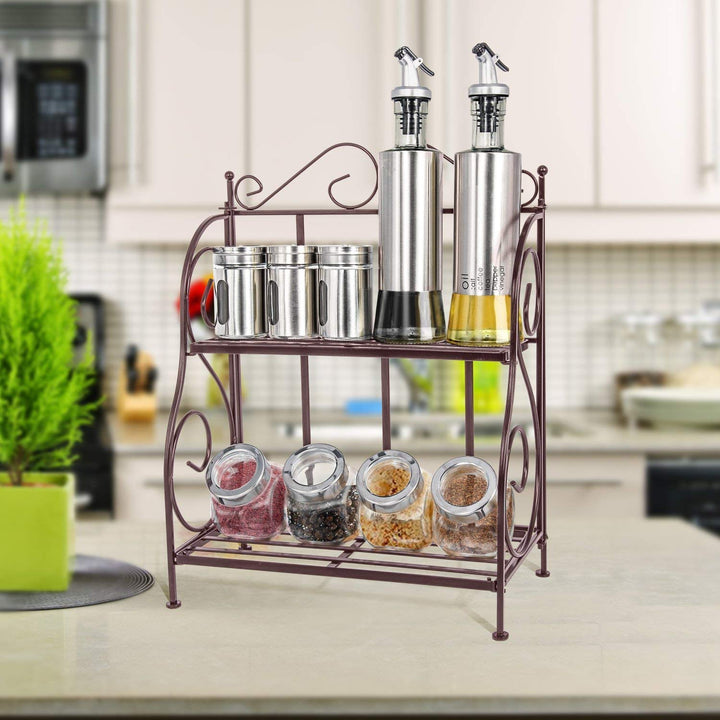 2-Tier Iron Spice Shelf Rack – Brown