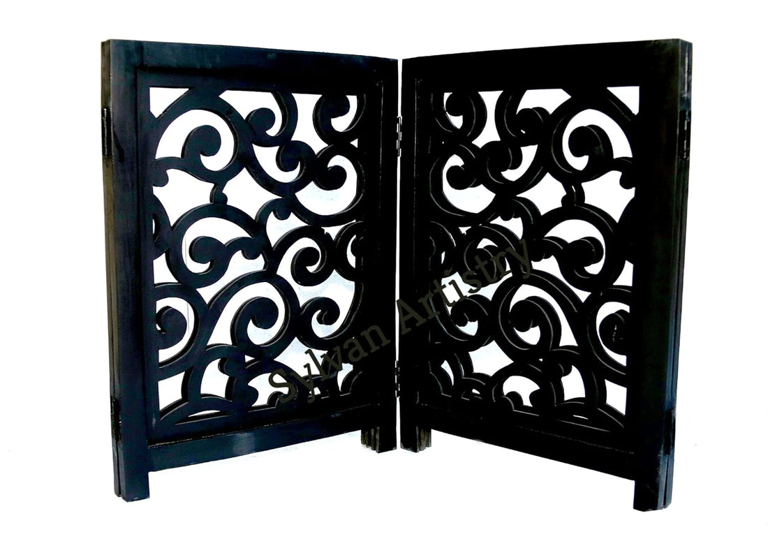4-Panel Matte Black Wooden Folding Safety Gate
