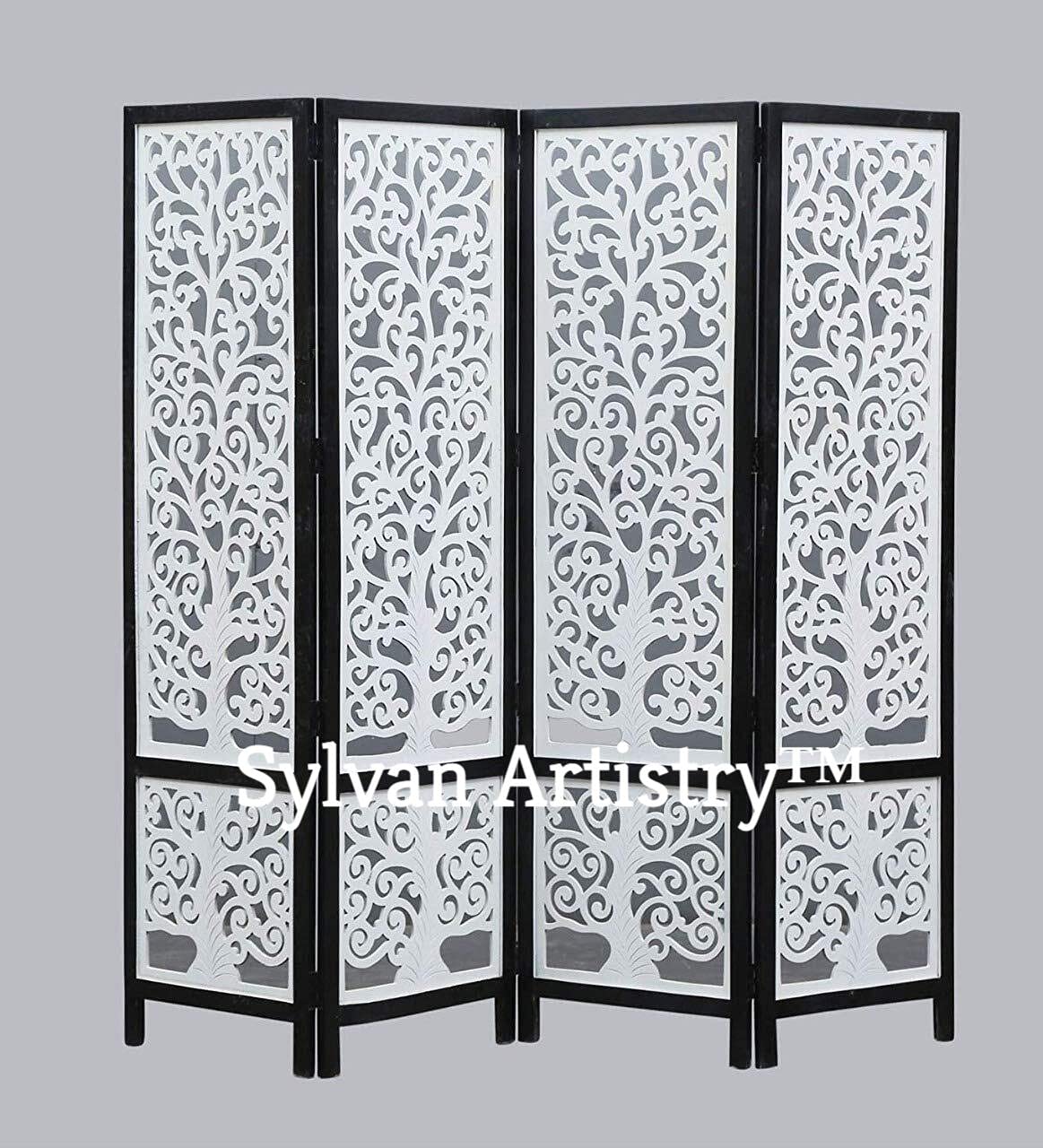 4-Panel Wooden Room Divider – White & Black