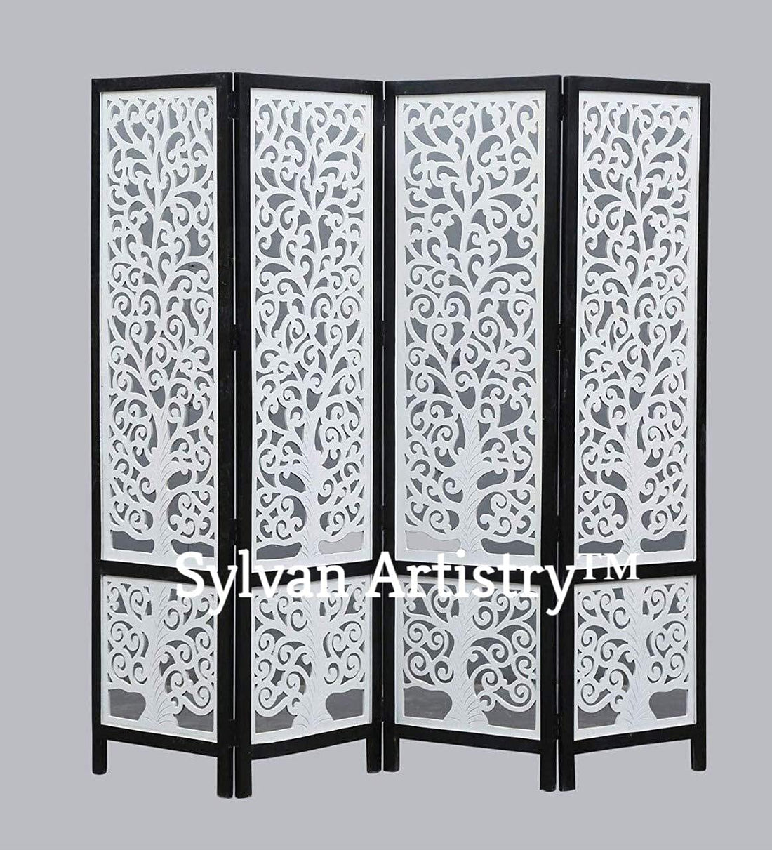 4-Panel Wooden Room Divider – White & Black