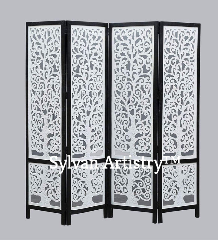 4-Panel Wooden Room Divider – White & Black
