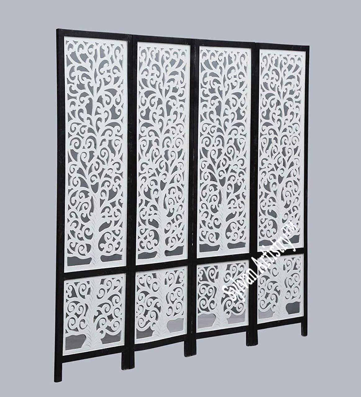 4-Panel Wooden Room Divider – White & Black