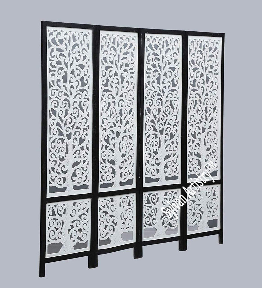 4-Panel Wooden Room Divider – White & Black