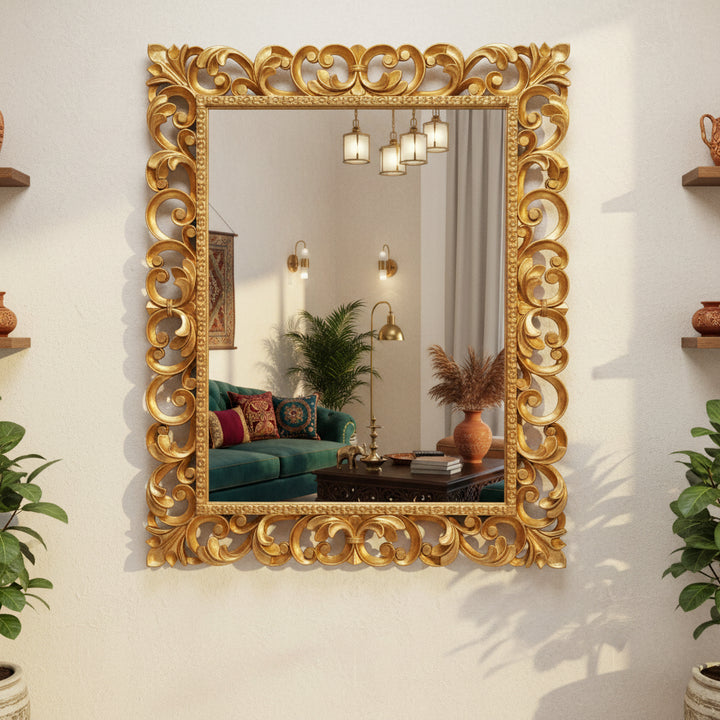 Royal Vintage Intricate Hand-Carved Wooden Mirror Frame (Frame Only)