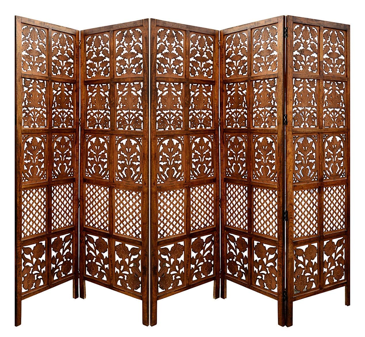 5-Panel Wooden Room Divider – Melamine Finish (Brown)