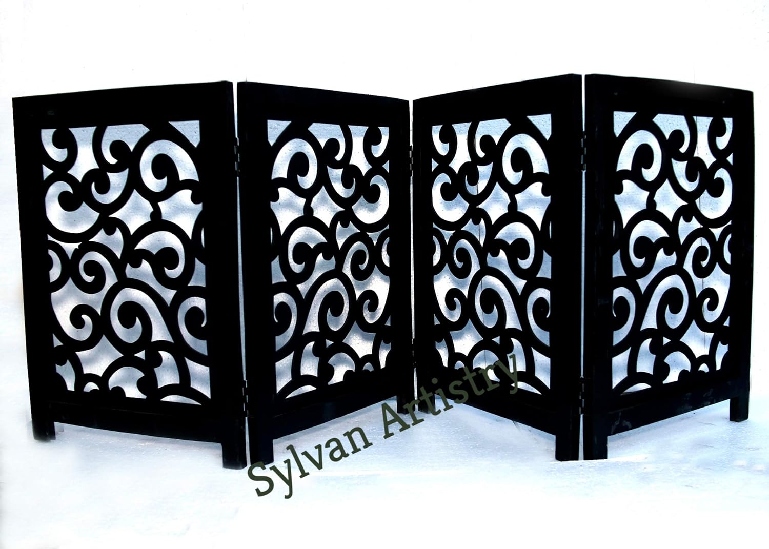 4-Panel Matte Black Wooden Folding Safety Gate