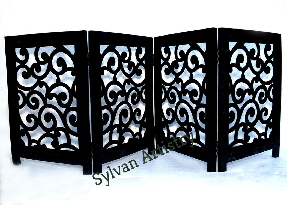 4-Panel Matte Black Wooden Folding Safety Gate