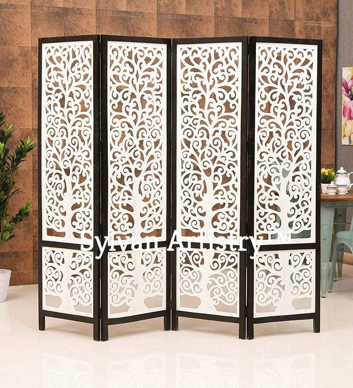 4-Panel Wooden Room Divider – White & Black