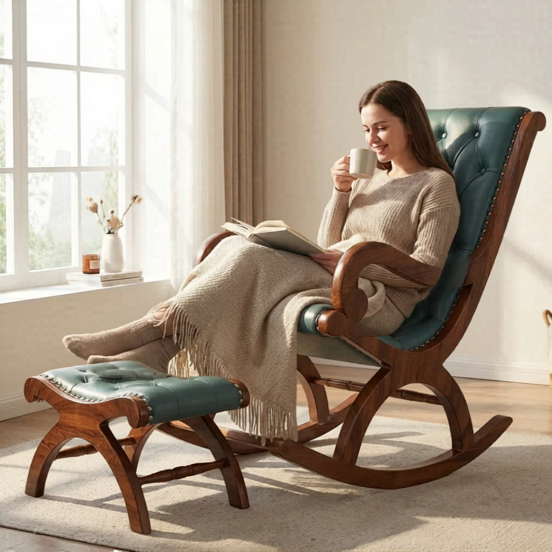 Wooden Rocking Chair with Footrest