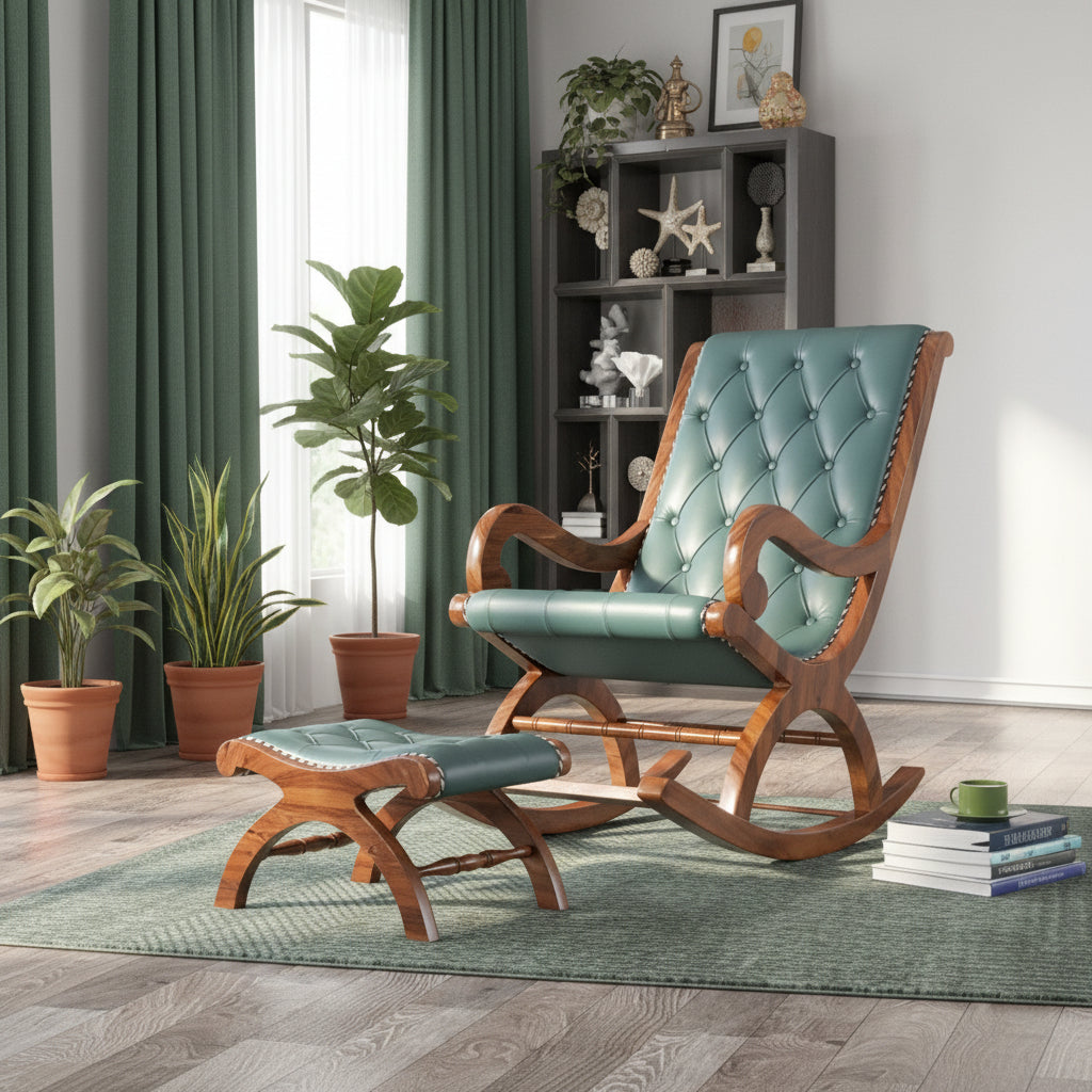 Wooden Rocking Chair with Footrest