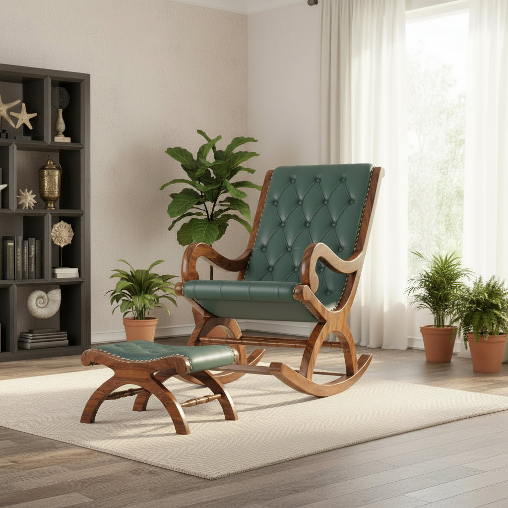 Wooden Rocking Chair with Footrest