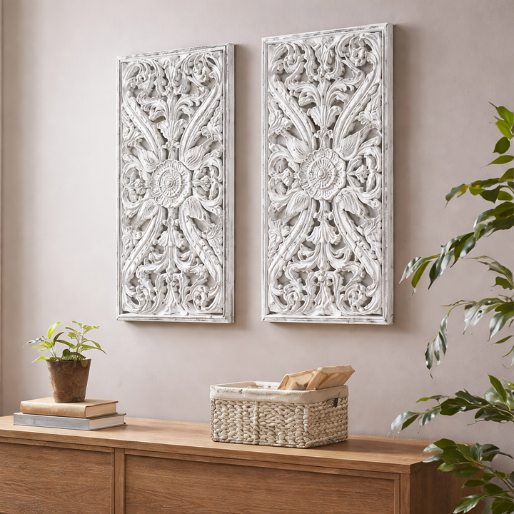 Rectangular Wooden Wall Panels – White (Set of 2)
