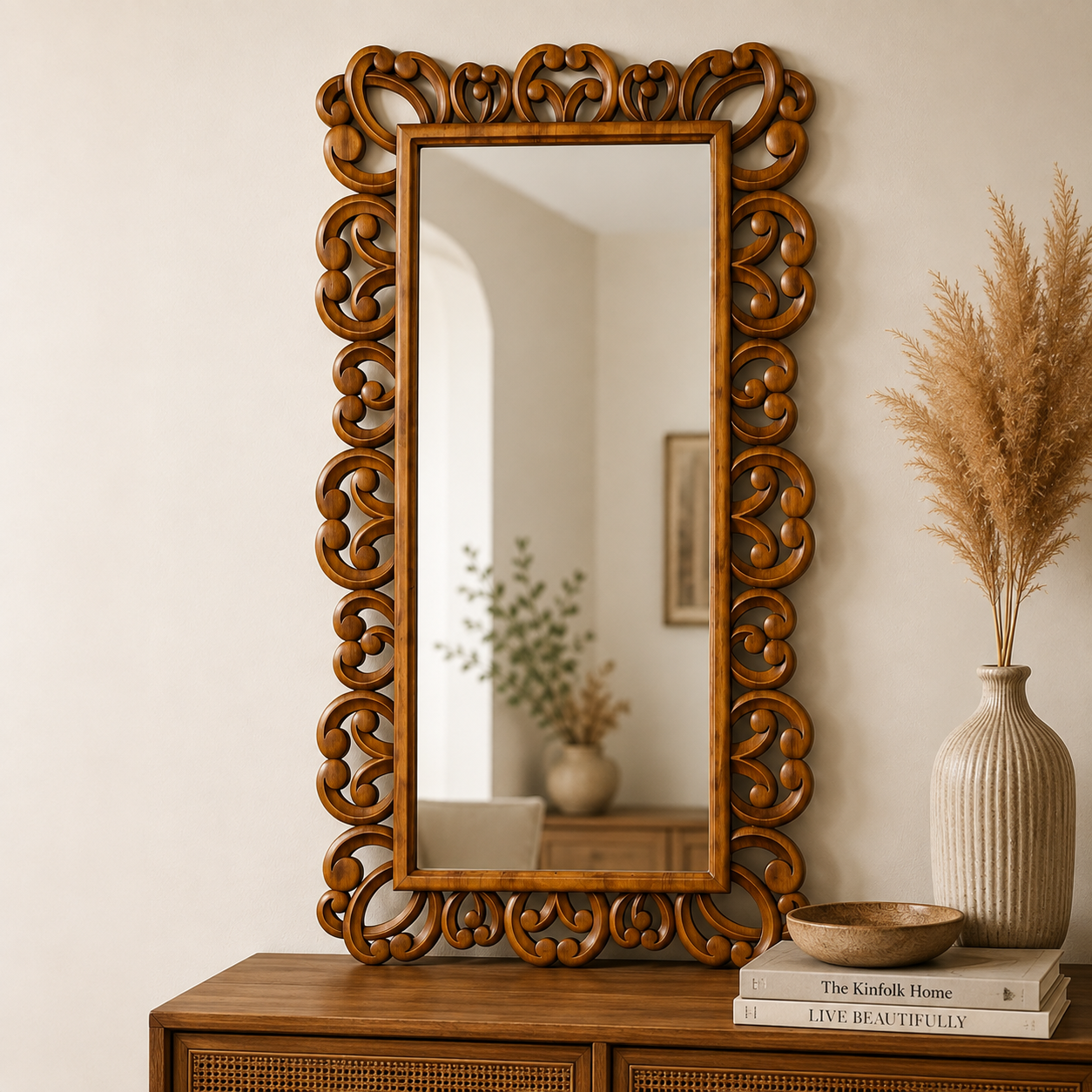 Antique Carved Rectangle Mirror (Frame Only) 
