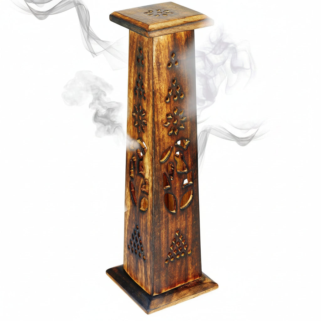 Handcrafted Antique Wood Tower Incense Holder