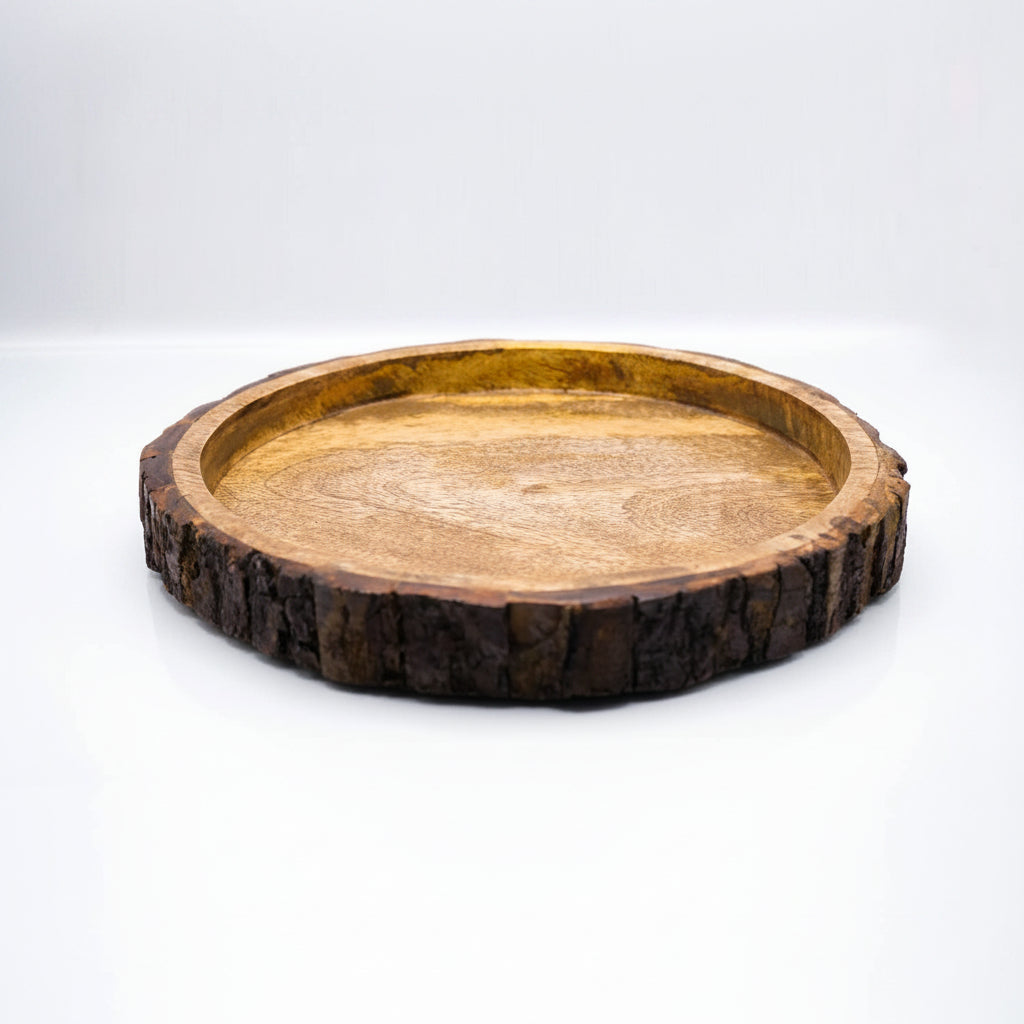 Round Wooden Sheesham Wooden Serving Tray – Natural Finish