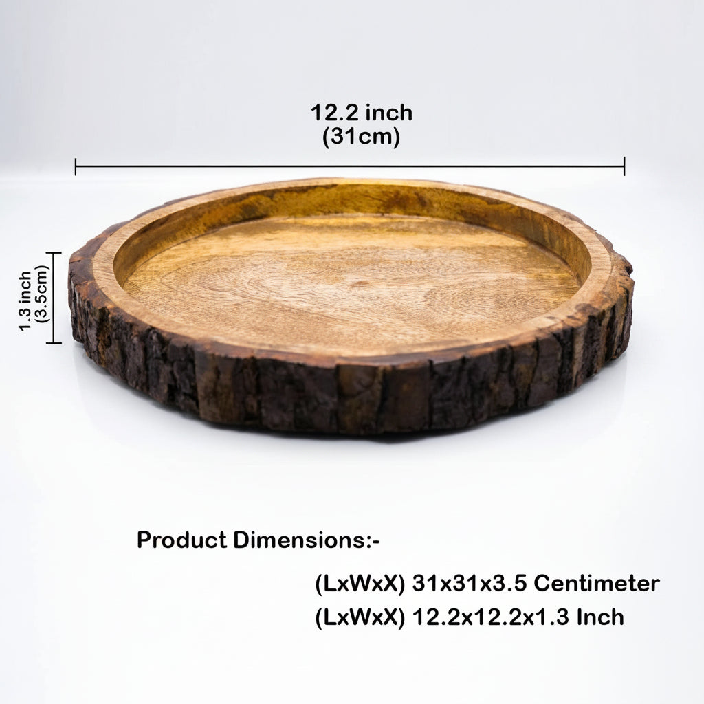 Round Wooden Sheesham Wooden Serving Tray – Natural Finish
