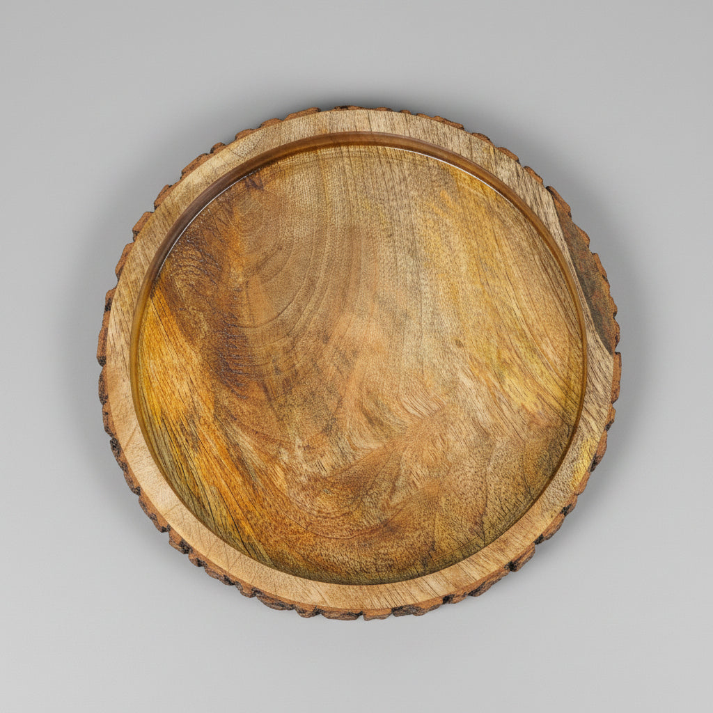 Round Wooden Sheesham Wooden Serving Tray – Natural Finish