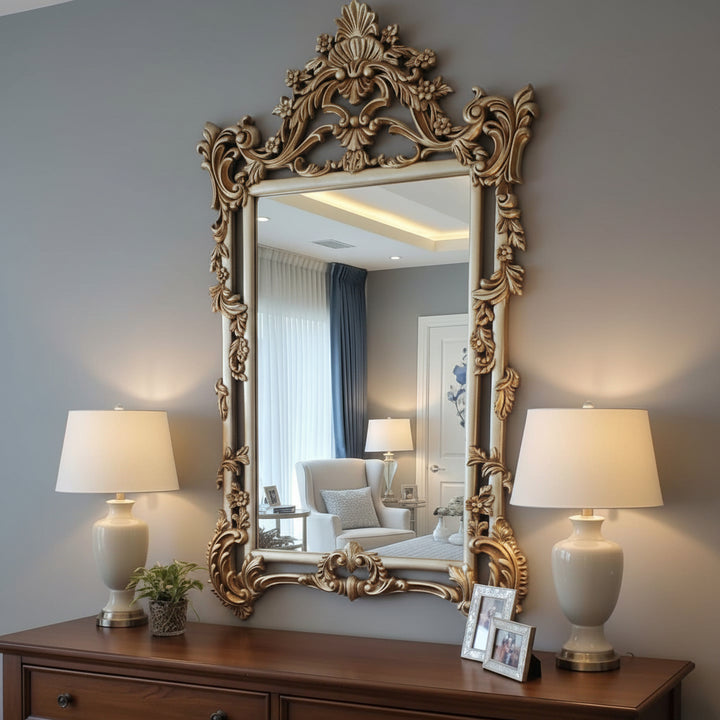 Royal Antique Golden Wooden Carved Mirror Frame