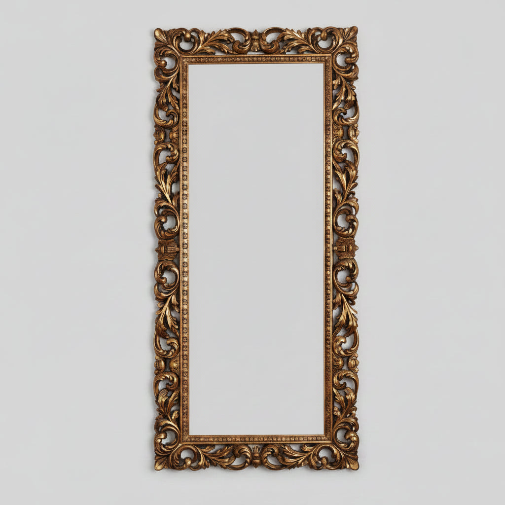 Vintage Style Gold Wooden Wall Mirror Frame {6 x 2.5 Feet (Frame Only)}