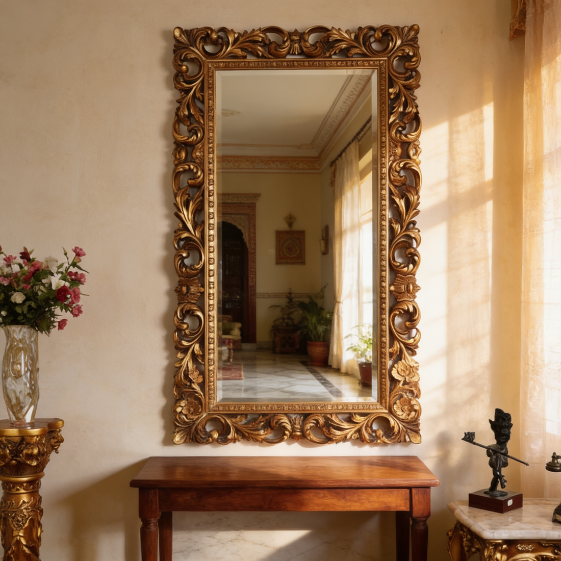 Vintage Style Gold Wooden Wall Mirror Frame {6 x 2.5 Feet (Frame Only)}