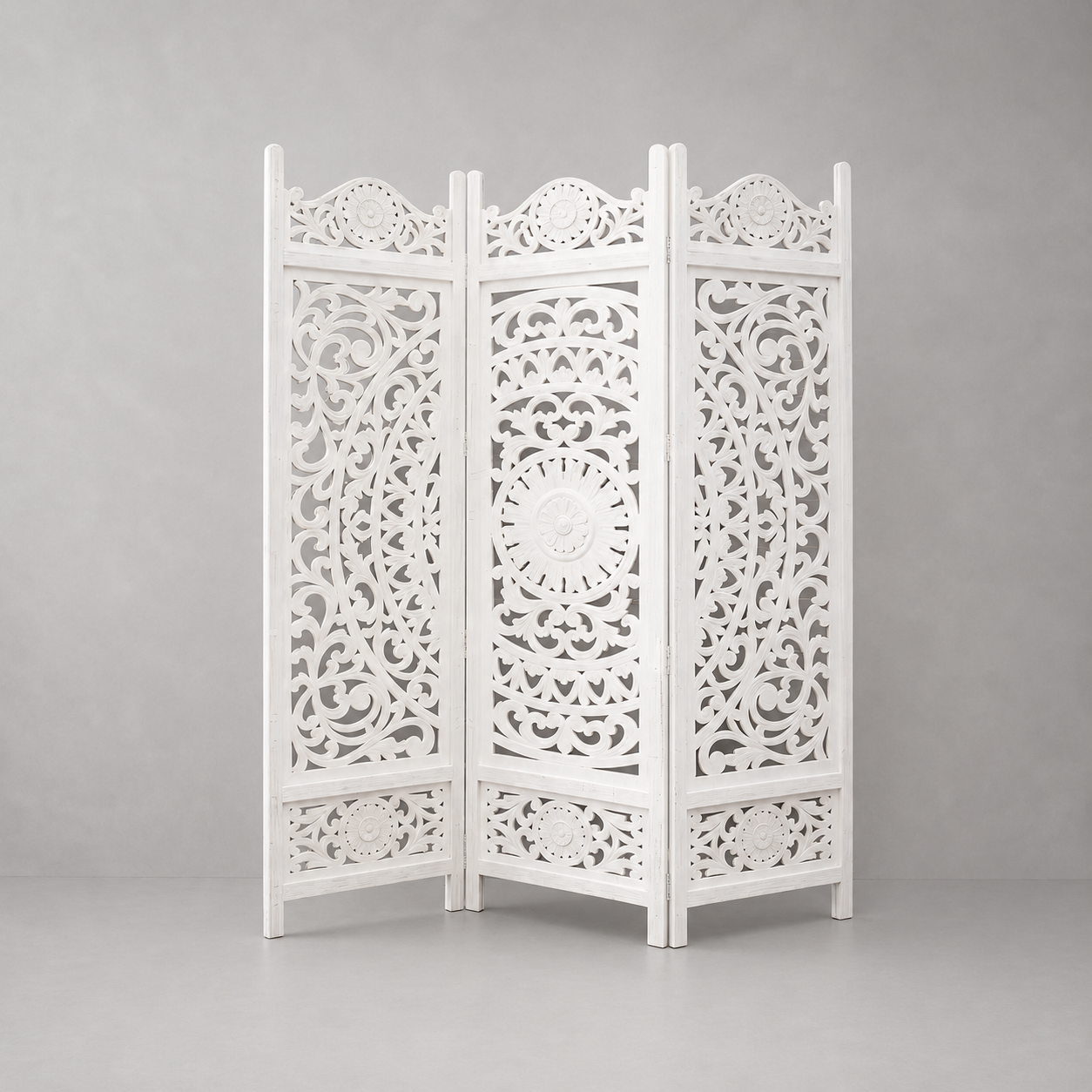 3-Panel Wooden Room Divider – White 