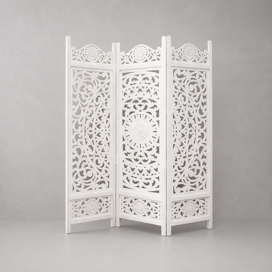 3-Panel Wooden Room Divider – White 