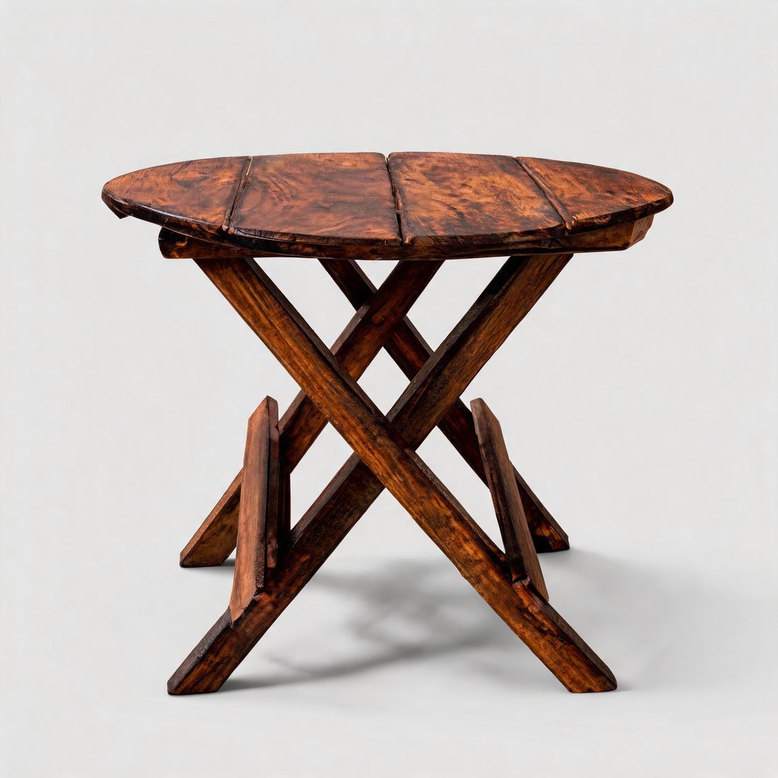 Foldable Round Wooden Coffee Table – Brown