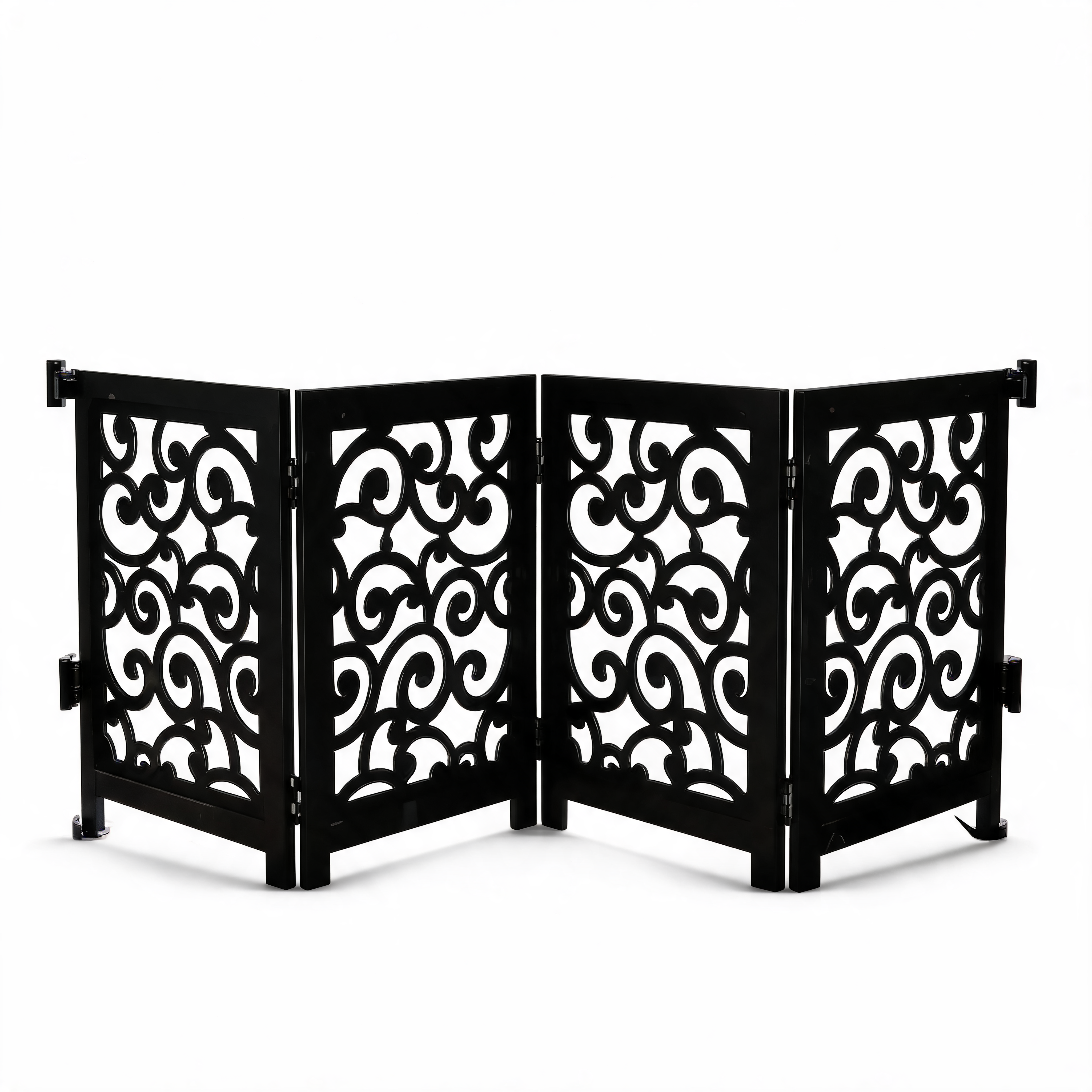 4-Panel Matte Black Wooden Folding Safety Gate