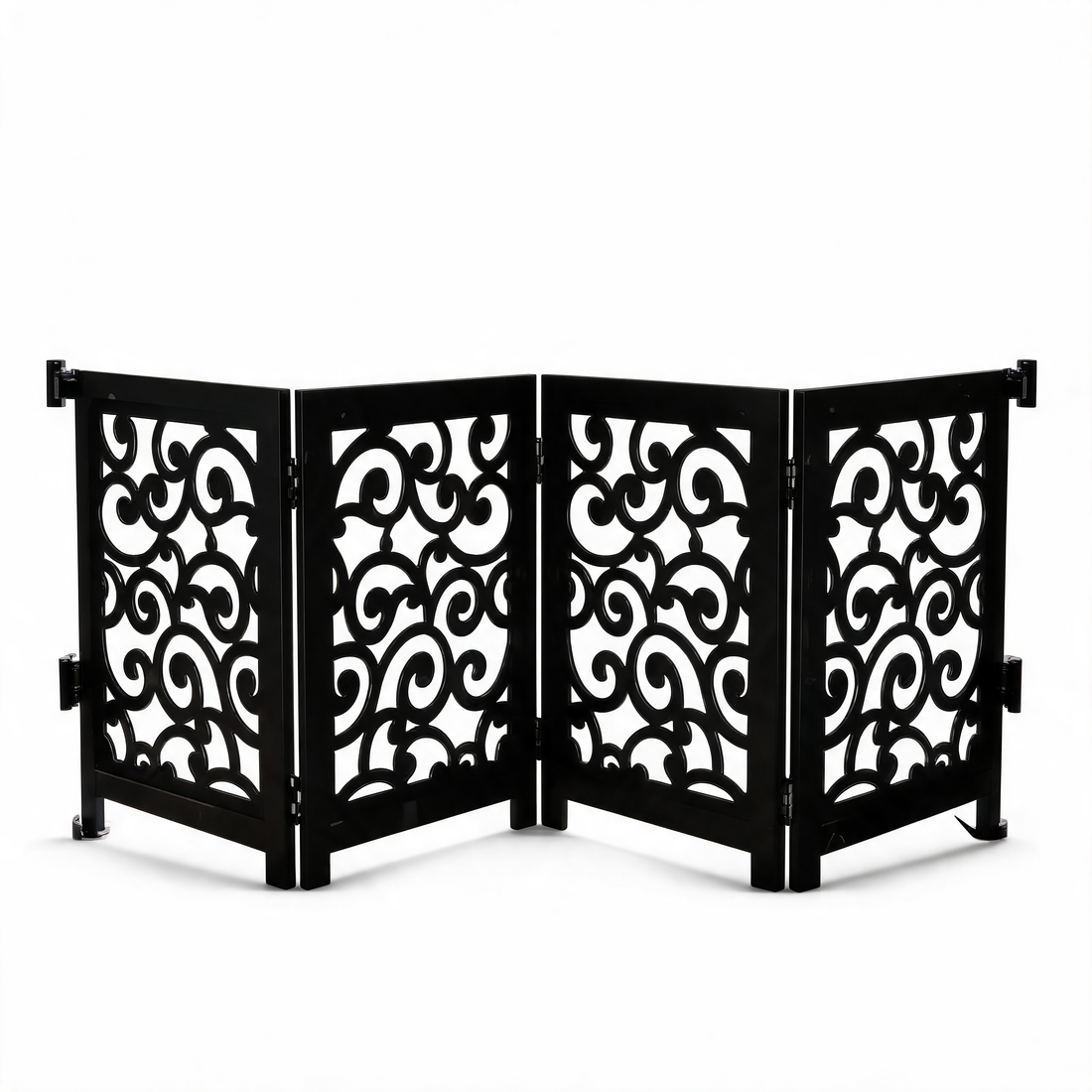 4-Panel Matte Black Wooden Folding Safety Gate