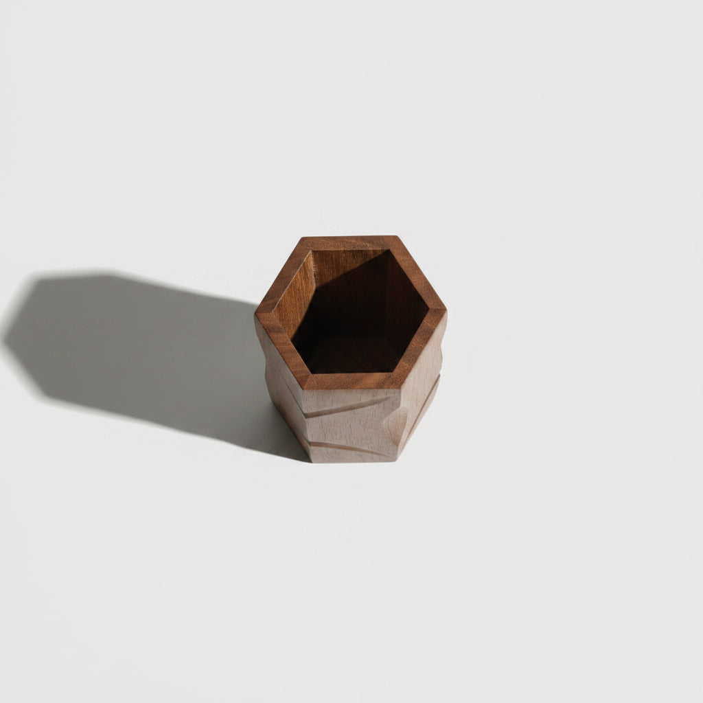 Handcrafted Wooden Hexagon Pen Stand | Solid Wood Pencil Holder | Office Desk Organizer 
