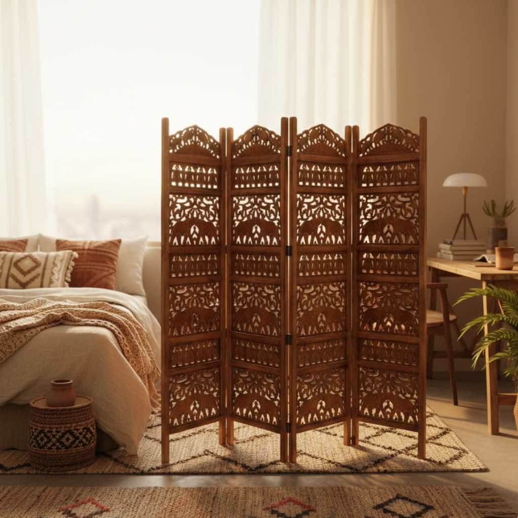 4-Panel Wooden Room Divider – Melamine Finish