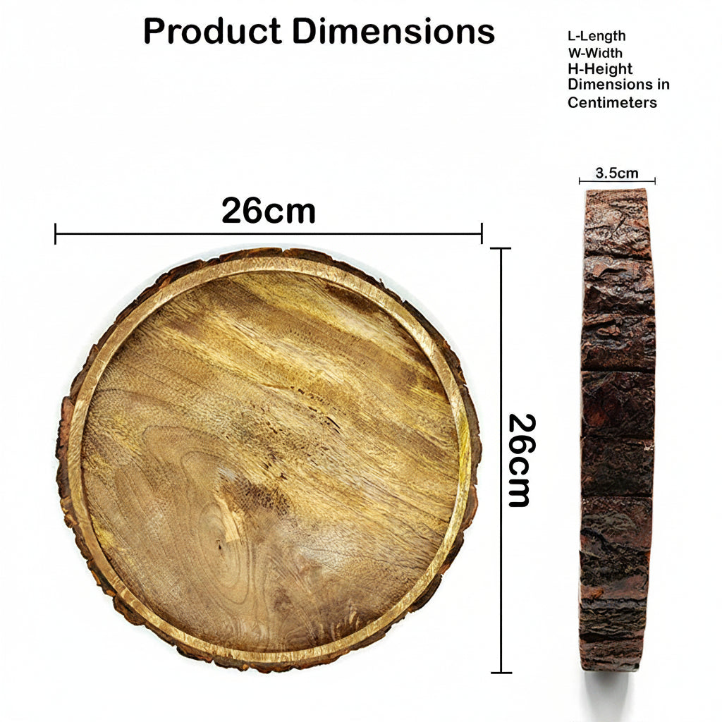 Round Wooden Sheesham Wooden Serving Tray – Natural Finish