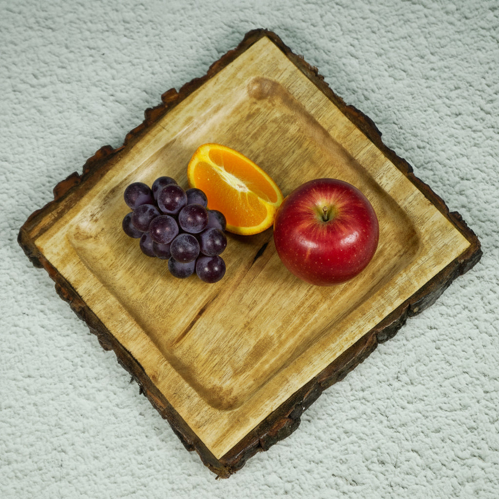 Sylvan Handcrafted Mango Wood Square Serving Tray (28x28 cm)