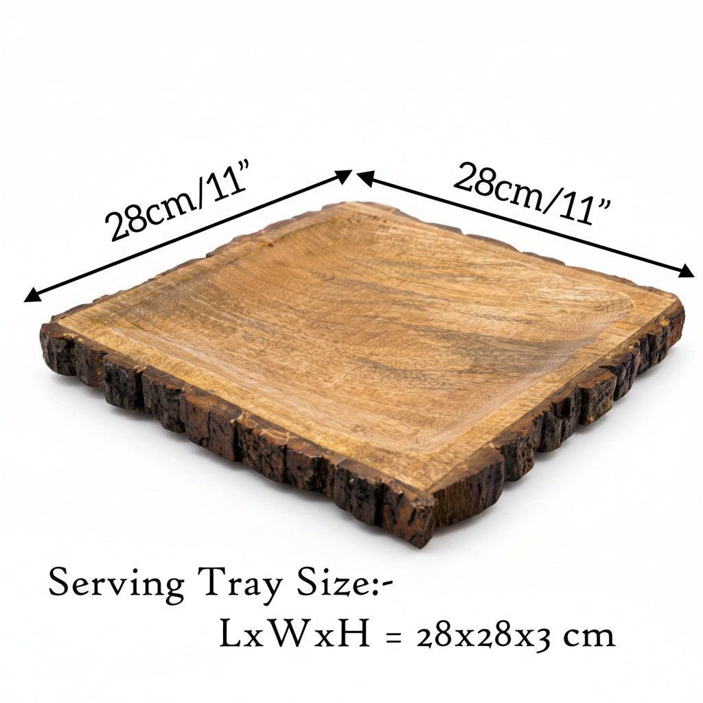 Sylvan Handcrafted Mango Wood Square Serving Tray (28x28 cm)
