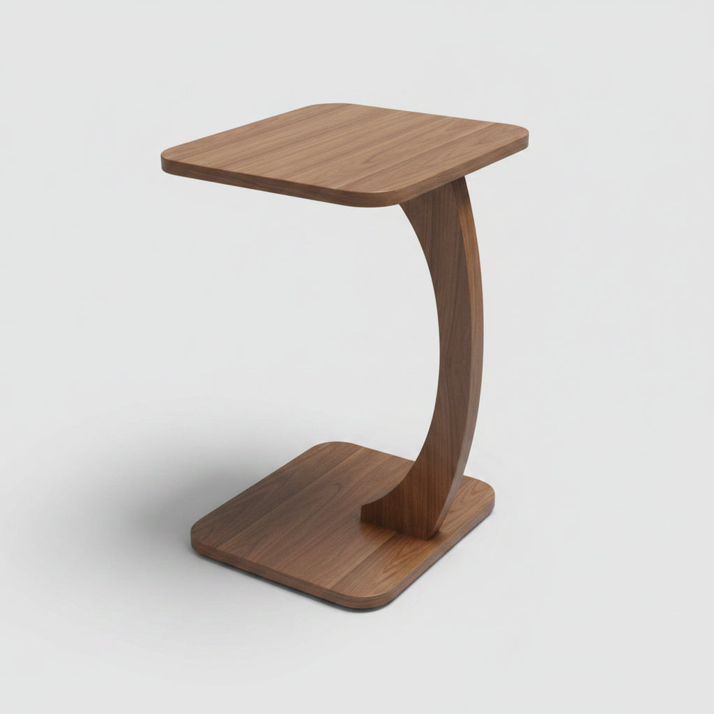 Modern C-Shaped Wooden Side Table