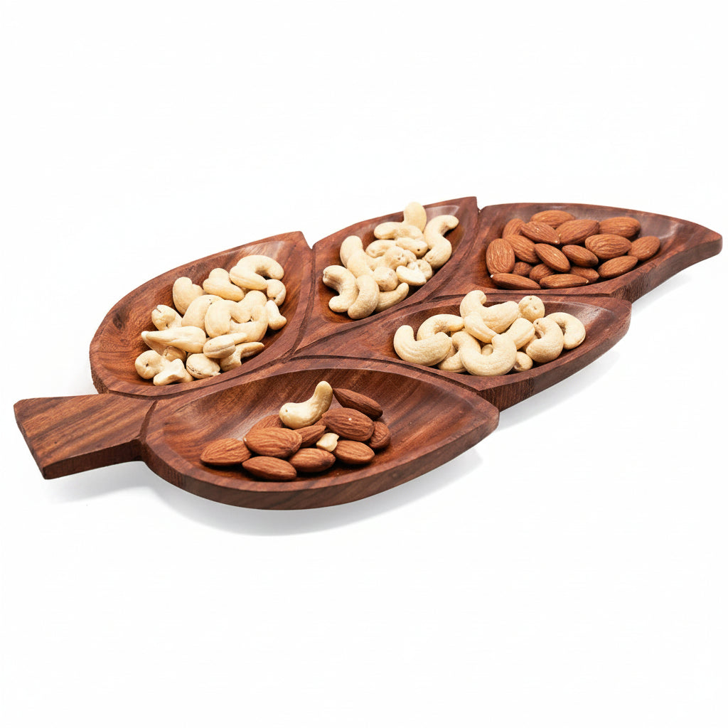 Sylvan Handcrafted Leaf-Shaped Sheesham Wood Serving Tray