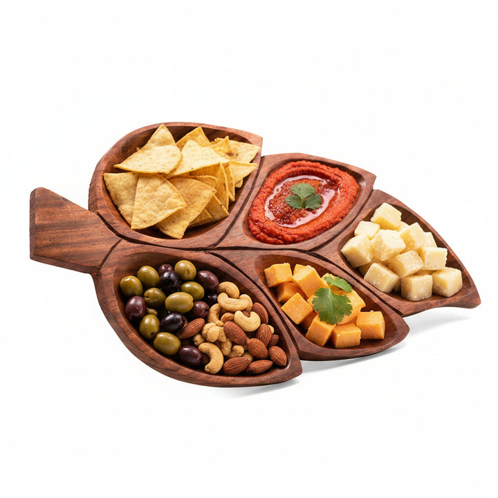 Sylvan Handcrafted Leaf-Shaped Sheesham Wood Serving Tray
