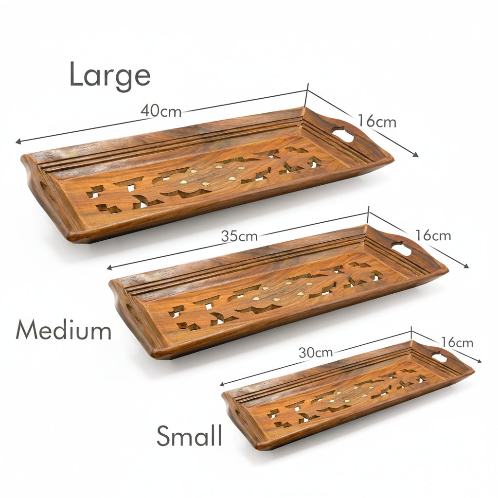 Sylvan Handcrafted Sheesham Wood Serving Tray Set (Pack of 3)