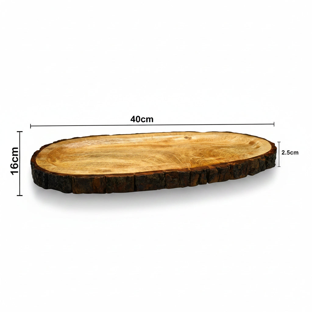 Sylvan Handcrafted Papaya-Shaped Mango Wood Serving Tray (40x16 cm)