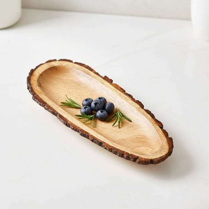 Sylvan Handcrafted Papaya-Shaped Mango Wood Serving Tray (40x16 cm)