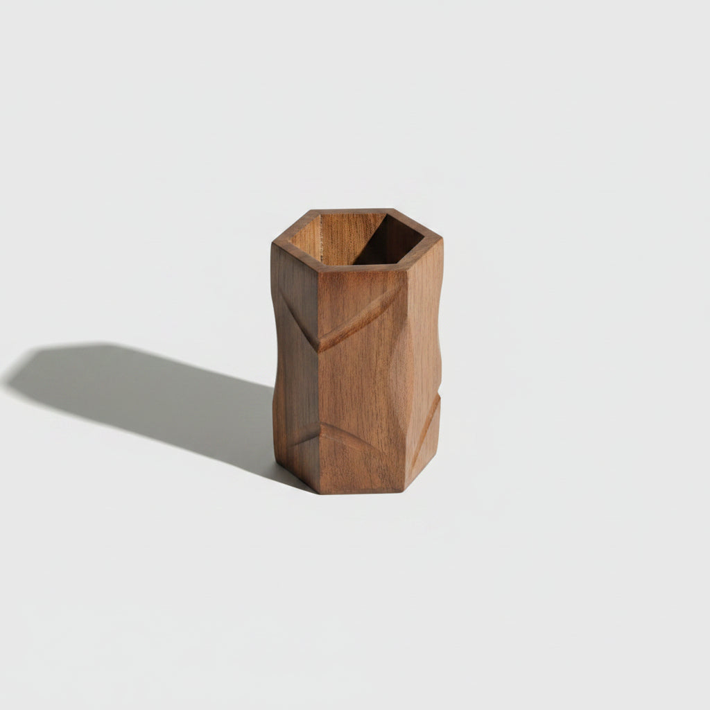 Handcrafted Wooden Hexagon Pen Stand | Solid Wood Pencil Holder | Office Desk Organizer 
