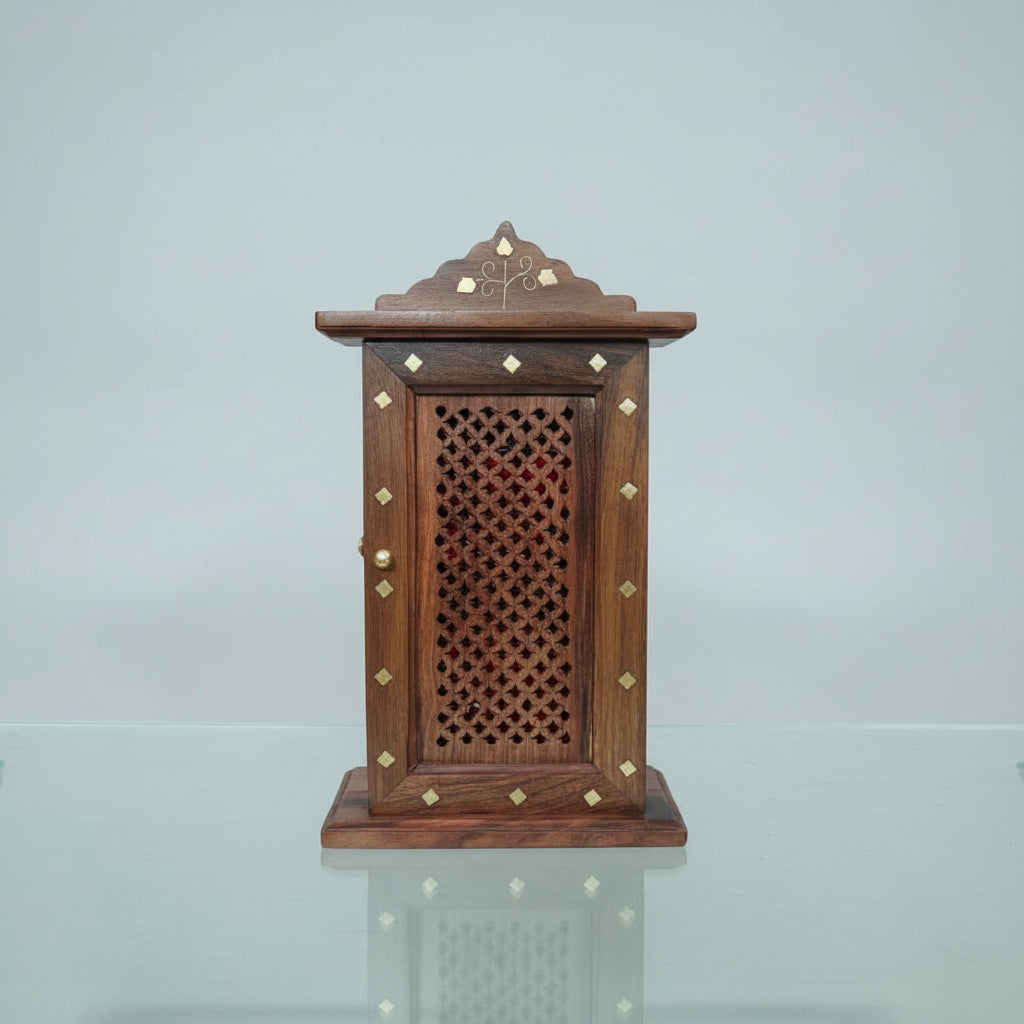 Handcrafted Wooden Key Holder Box with Door | Wall Mounted Key Cabinet with 6 Hooks | Decorative Wooden Key Organizer 