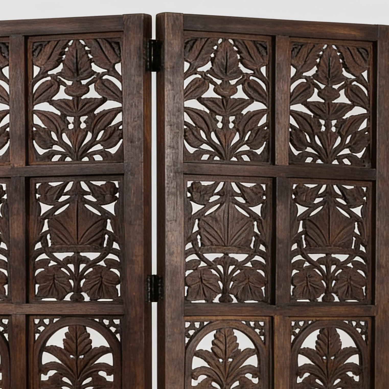 3-Panel Wooden Room Divider – Antique Finish 