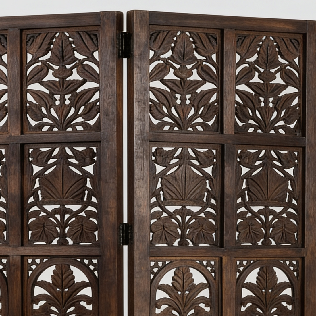 3-Panel Wooden Room Divider – Antique Finish 