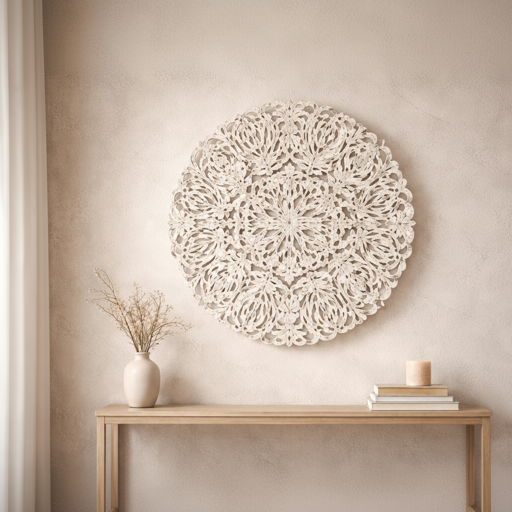 Decorative Wooden Wall Panel – Antique White (90×90 cm)