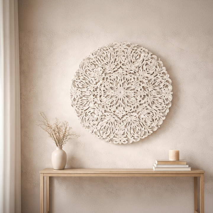 Decorative Wooden Wall Panel – Antique White (90×90 cm)
