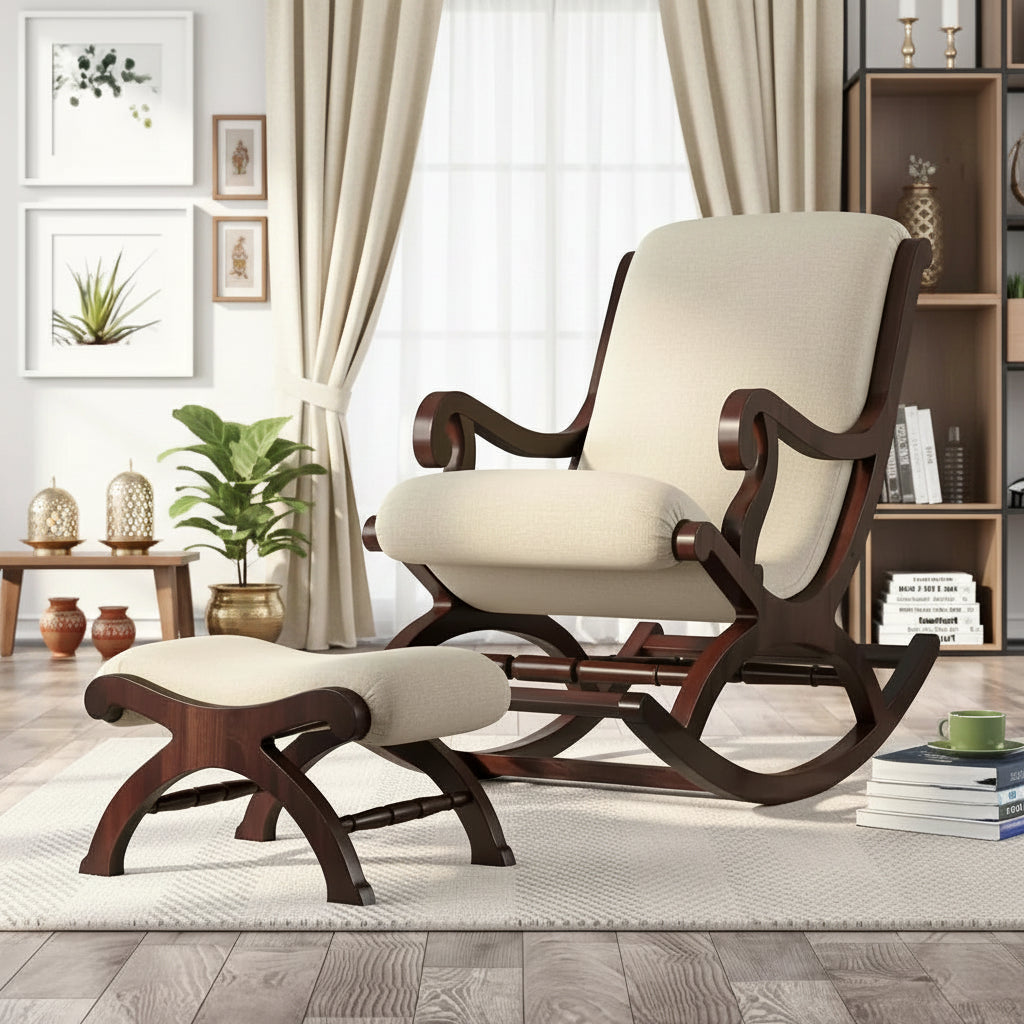 Teak Wood Rocking Chair with Footrest
