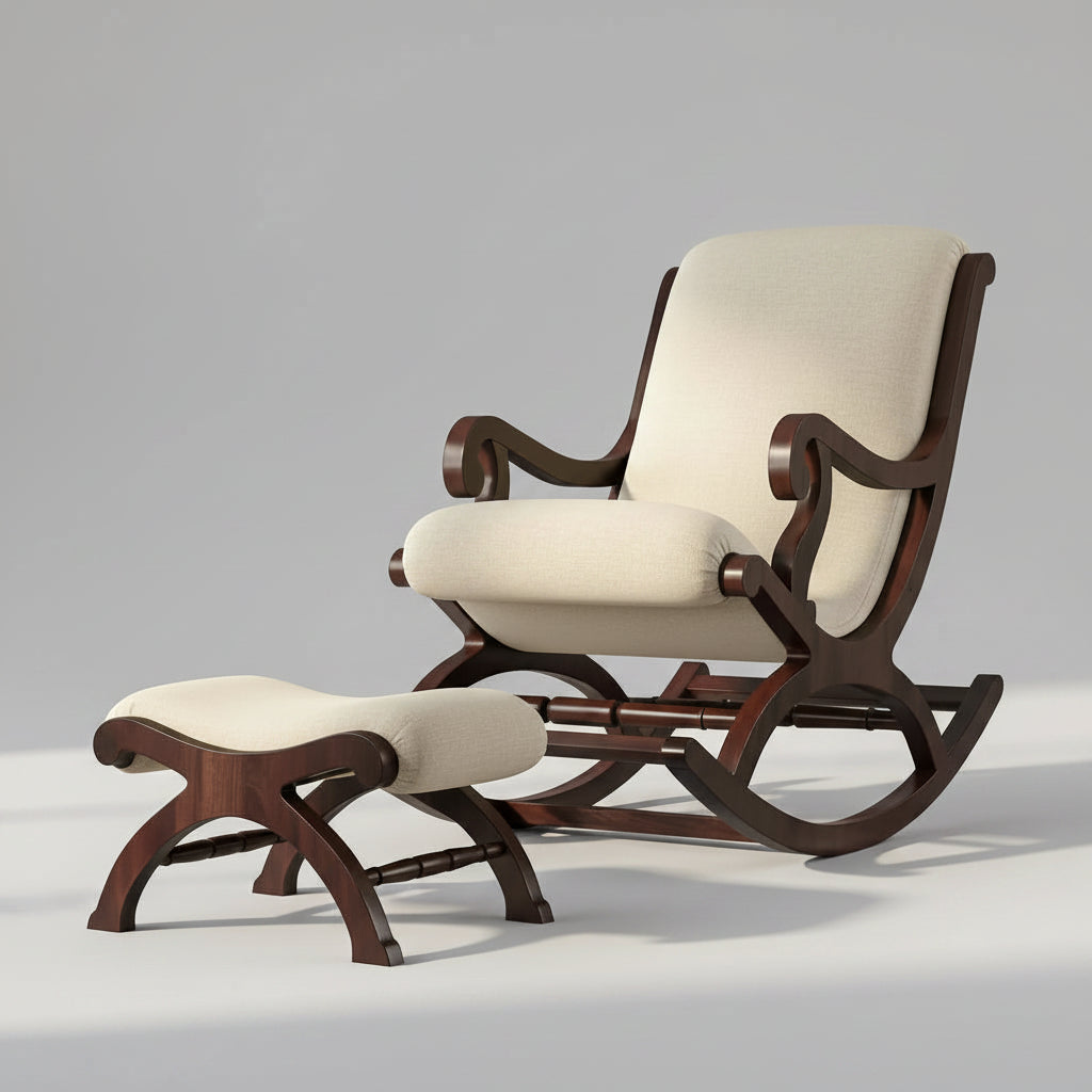 Teak Wood Rocking Chair with Footrest